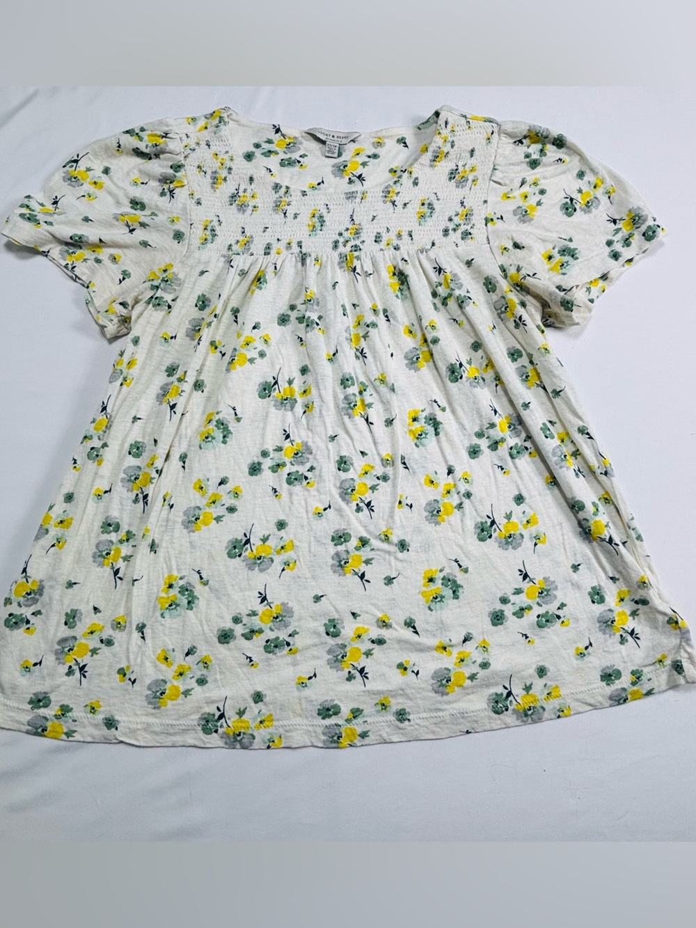 Lucky Brand White Top with Yellow & Green Floral Print W526